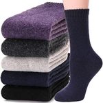 MOGGEI Womens Merino Wool Socks for Hiking Winter Warm Thick Thermal Crew Cozy Cabin Ladies Gift Comfy Boot Work Socks 5 Pairs(Solid Color B)