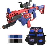 SOFITEN Automatic Electric Foam Dart Blaster Toy Set, High-Speed Soft Dart Blaster with Play Vest, 2 Clips & 120 Foam Darts, Bright Red Blue Outdoor Target Play Toy, Ages 14+