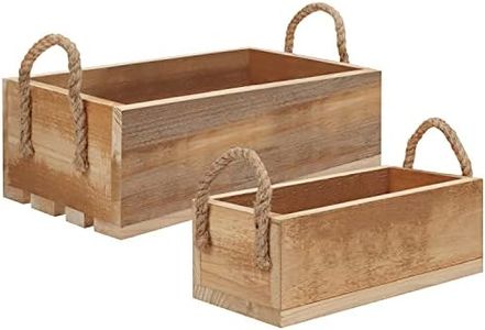 BELLE VOUS Cassette Legno con Manici in Corda (2pz) - Cestini Portaoggetti Legno Tipo Pallet - Scatola Porta Oggetti da Usare a Casa, Camera, Cucina o Bagno - Cassetta Legno per Giochi e Vestiti