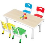 FUNLIO Kids Table and 4 Chairs Set for Ages 3-8, Height Adjustable Toddler Table and Chair Set, Easy to Wipe Arts & Crafts Table, for Classrooms/Daycares/Homes, CPC & CE Approved(5 pcs Set)-Multicolor