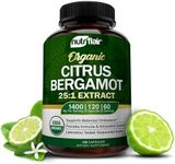 NutriFlair Organic Citrus Bergamot 1400mg, 120 Capsules - 25:1 Citrus Bergamia - Essential Oil and Citrus Bioflavonoids - Natural Heart Health Supplements for Women and Men - Non-GMO Pills