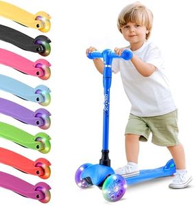 Hurtle 3-Wheel Scooter for Kids Ages 2–5 with Light-Up LED Wheels, Adjustable Handlebar & Rear Foot Brake for Boys & Girls, Lean-to-Steer