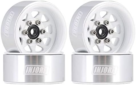 INJORA 1.0 Beadlock Wheel Stamped Steel Beadlock Deep Dish 1.0" Wheels for Axial SCX24 Gladiator Deadbolt Bronco C10 JLU Upgrade Parts(White)