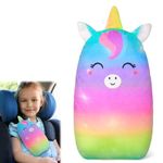 MHJY Seat Belt Pads for Kids Cute Unicorn Car Pillow Seatbelt Strap Cover Comfortable Seat Belt Covers Head Neck Support for Toddlers Girls Boys Children, Rainbow