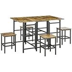 HOMCOM Industrial 5-Piece Folding Dining Table Set, Drop-Leaf Rectangular Kitchen Table with 4 Chairs for Dining Room, Rustic Brown