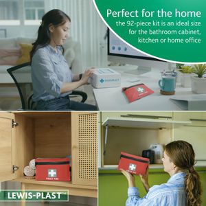Lewis-Plast 92-Piece First Aid Kit – Travel, Home, Car, Camping, Red, Small