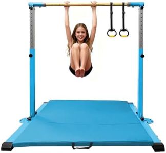 JC-ATHLETICS Gymnastics Bar for Kids Girls Ages 3-15 with Ring for Home Indoor Training Equipment- Steady Steel Construction, Anti-Slip, Easy to Assemble, 3' to 5' Adjustable Height