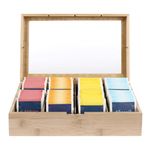 Van Henry Bamboo Wooden Tea Box with 8 Compartments and Viewing Window – Ideal for Tea Bags, Tea, Coffee, Spices or as Gift Packaging