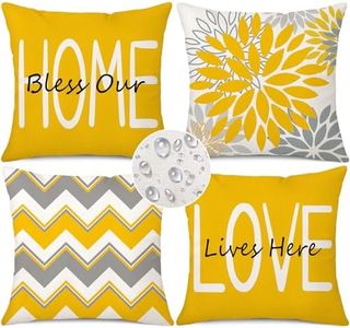 Coeufuedy Yellow Outdoor Waterproof Throw Pillow Covers 18 x 18 Set of 4 Floral Geometric Bless Our Home Love Lives here Decorative Cushion case for Sofa Couch Garden Patio Furniture