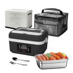 1L Cordless Electric Lunch Box, Battery Powered Heated Lunch Box for Adult, Detachable Stainless Steel Liner/Smart LED Screen/Adjustable Temperature, Rechargeable Food Warmers for Work School (black)