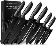 Home Hero Kitchen Knife Set with Sheath Covers - High Carbon Stainless Steel Kitchen Knives with Ergonomic Handles & Ceramic Coating, Nonstick Ceramic Knife Set with Chef Knife (12 Pcs - Black)