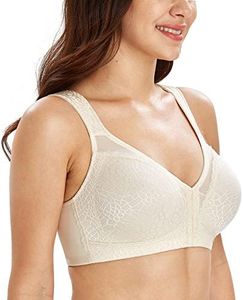 Lemorosy Women's Wirefree Jacquard Back Support Bra Full Figure Front Closure Posture Underwear(Beige,40DD)
