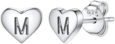 Silvora 925 Sterling Silver Heart Initials Earring for Women Letter M Earring Stud for Girls Love Jewelry BIrthday Gift