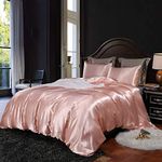 Loussiesd Hotel Pink Comforter Cover Single Silk Like Satin Bedding Set Summer Reversible Quilt Duvet Cover Honeymoon Sexy Luxury Soft Lightweight Brushed Bedspreads for Farmhouse Room Decor