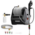 Giraffe Tools Grandfalls Wall Mounted Pressure Washer Plus+, Max 2900PSI, 2.2GPM, Electric Power Washer with 100FT Replaceable Hoses, 4 Nozzle and Detergent Tank, Cars, Fences, Patio, Dark Silver