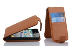 cadorabo Case works with Apple iPhone 4 / iPhone 4S in SADDLE BROWN - Flip Style Case made of Faux Leather with Card Slot - Wallet Etui Cover Pouch PU Leather Flip