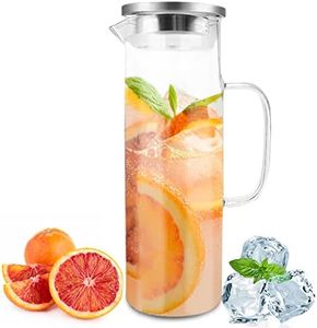 Nutabevr Jarra de Agua de Cristal 1,5 Litros, Transparente y resistente al calor Botella y Tapa de Acero inoxidable, La jarra es para Leche y café, Jugo Caliente/frío,té o agua tibia