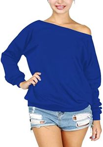 Csbks Women's Casual Long Sleeve T-Shirt Loose Plus Size Soft Pullover Tunic Tops Royal Blue XL