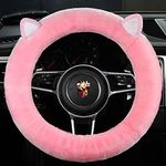 MLOVESIE Fluffy Natural Sheepskin Fur Car Steering Wheel Cover Genuine Wool Steering Wheels Interior Accessories for Women Anti-Slip Universal for 15 inch