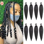 XTREND 16 Inch Natural Black EZ Braids 8Packs Pre-Stretched Easy Braiding Hair Extensions for Box Braids Hair Hot Water Setting Synthetic Fiber Hair Extensions 1B#