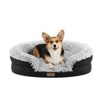 Miorun Orthopedic Dog Bed for Small & Medium Dogs and Cats, Fluffy Calming Plush Sofa Bed with Curved Bolster Support and Egg-Crate Foam Base, 89CM Cozy Oval Pet Donut Bed with Washable Cover, Grey