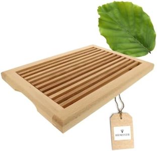 HOFMEISTER® Tabla de cortar pan de madera, 40 cm, bandeja recogegotas extraíble, made in Europe, tabla de cortar con rejilla para migas, haya, corte estable, tabla de cortar con cajón