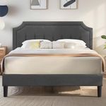 VECELO Premium Upholstered Platform Bed Diamond Stitched Panel Headboard, Metal Frame & 12 Strong Wood Slat Support, Mattress Foundation/Easy Assembly