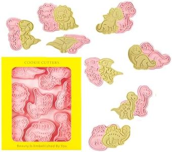 Garloy Dinosaur Cookie Cutters with Plunger Stamps,8 Piece Dino-Themed Biscuit Cutter,3D Animal Cracker Cookie Cutters For Biscuit Fondant Cheese Baking