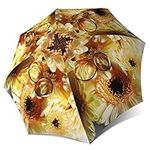 Wedding Parasol Sunflowers Design - Large Umbrella Windproof - Stick Rain Umbrella for Women with Sleeve - Original Umbrella with J Handle - Wedding Rings Fashion Umbrella Gift