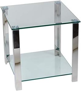 Cortesi Home CH-ET636701 Melissa Double Shelf Glass End Table, 20", Silver