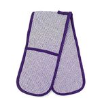 Gr8 Home Butcher Stripe Heat Resistant Thick Padded Double Oven Gloves Quilted Pinstripe Plain Kitchen BBQ Baking Mitts[Purple Stripe Double]