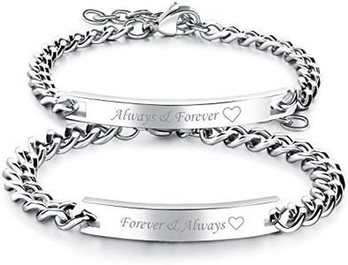 Flongo Bracciale Coppia Colore Argento per Fidanzati/Amici, Bracciale Lui & Lei, con Incisione, Regalo San Valentino Natale