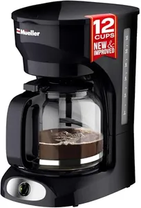 Mueller 12-Cup Drip Coffee Maker - Borosilicate Carafe, Auto-Off, Reusable Filter, Anti-Drip, Keep-Warm Function, Clear Water Level Window Coffee Machine, Kitchen Essentials & Accessories