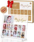 LOOKEY My First Year Acrylic Baby Picture Keepsake Frame, Wall Hanging, Tabletop, Monthly Milestone, 12 month Photos, Nursery Décor, First Birthday Monthly Photo Collage, Baby Shower, New Mom Gift