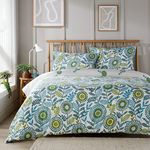 Olivia Rocco Easy Care Printed Duvet Cover Set 100% Polyester Breathable Stylish Comforter Reversible Quilted Bedding Bed Sets With Pillowcases OPULENCE DUVET SET, TEAL DOUBLE