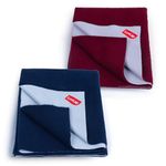 LuvLap Instadry Waterproof Baby Dry Sheet, Medium Size 70x100 cm, Extra Absorbent Quick Dry Sheet for New Born,Toddler, Anti-Piling Fleece for Baby, Bed Protector, Pack of 2, Navy Blue & Marron