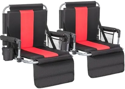 ALPHA CAMP 2 Packs Stadium Seat Chair for Bleachers with Back & Arm Rest, Black Red