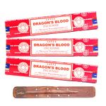 Satya Nag Champa Dragons Blood Incense Sticks | with SAMASIA incense sticks holder | Used for Aromatherapy, Spa, Yoga, Weddings, Meditation, Healing, Positivity and Relaxation (Pack of 3)