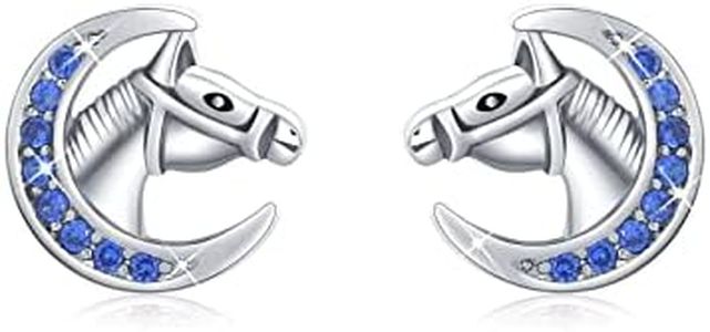 Pendientes de caballo de plata de ley 925 con luna creciente para mujer, aretes de botón de animales, hipoalergénicos, aretes de luna, regalos para niñas