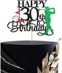 Golf Happy 30th Birthday Cake Topper, Sport Theme 30th Birthday Cake Decor for Men, Golf Enthusiast 30th Party Decoration, Men's 30th Birthday Party Supplies - Black Glitter