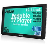 aspure 12 Inch HD Portable Digital DVB-T2 TFT HD Screen Freeview LED TV for Car,Caravan,Camping,Outdoor,Kitchen.Built in 4000mAh Battery Television/Monitor with Multimedia Player FM function USB card