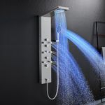 MENATT Shower Panel Tower System with LED Rainfall Shower Head, 4-in-1 LED Lights Stainless Steel Shower Panel with Body Massage Jets, Handheld Shower and Tub Spout, Brushed Finish