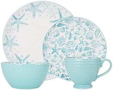 Pfaltzgraff Venice 16-Piece Stoneware Dinnerware Set, Service for 4, Aqua/White -