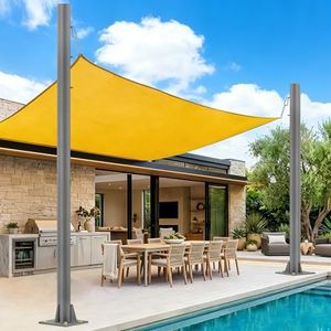 2 Pack Sun Shade Poles 10Ft Shade Sail Poles with Flat Base 2.4" Diameter Heavy Duty Shade Sail Post with 3 Rings for Garden Yard Backyard Ground Grassland