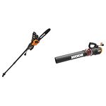 WORX WG309 Electric Pole Saw, 10-Inch & Turbine 12 Amp Corded Leaf Blower with 110 Mph and 600 Cfm Output and Variable Speed Control-WG520