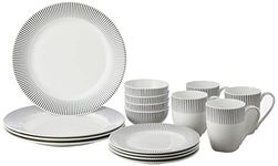 Amazon Brand - Solimo Ceramic 16 Piece Dinner Set | 4 Dinner Plates, 4 Quarter Plates, 4 Mugs & 4 Small Bowls | Black Lines