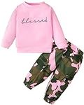 Voonlie Toddler Girls Clothes 2T 3T 4T 5T Fall Outfits Baby Pullover Sweatshirt & Camouflage Pants Set Kids Winter Sweatsuit