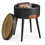 VASAGLE EKHO Collection Storage Ottoman, Vanity Chair Stool, Round Storage Seat, Loads 330 lb, Ink Black ULOM005B01