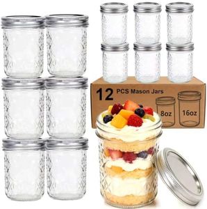 YOOSSICY 12 Pack Mason Jars (16 oz & 8 oz) with Lids, Glass Canning Jars with Bands and Lids for Jam, Honey, Spice, Food Storage, Craft, DIY Decors | Wide Mouth 16 oz x 6, Regular Mouth 8 oz x 6