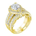 Wuziwen 4 Carat Pear Shaped Bridal Set Engagement Ring for Her AAAAA CZ Yellow Gold Plated Size 7